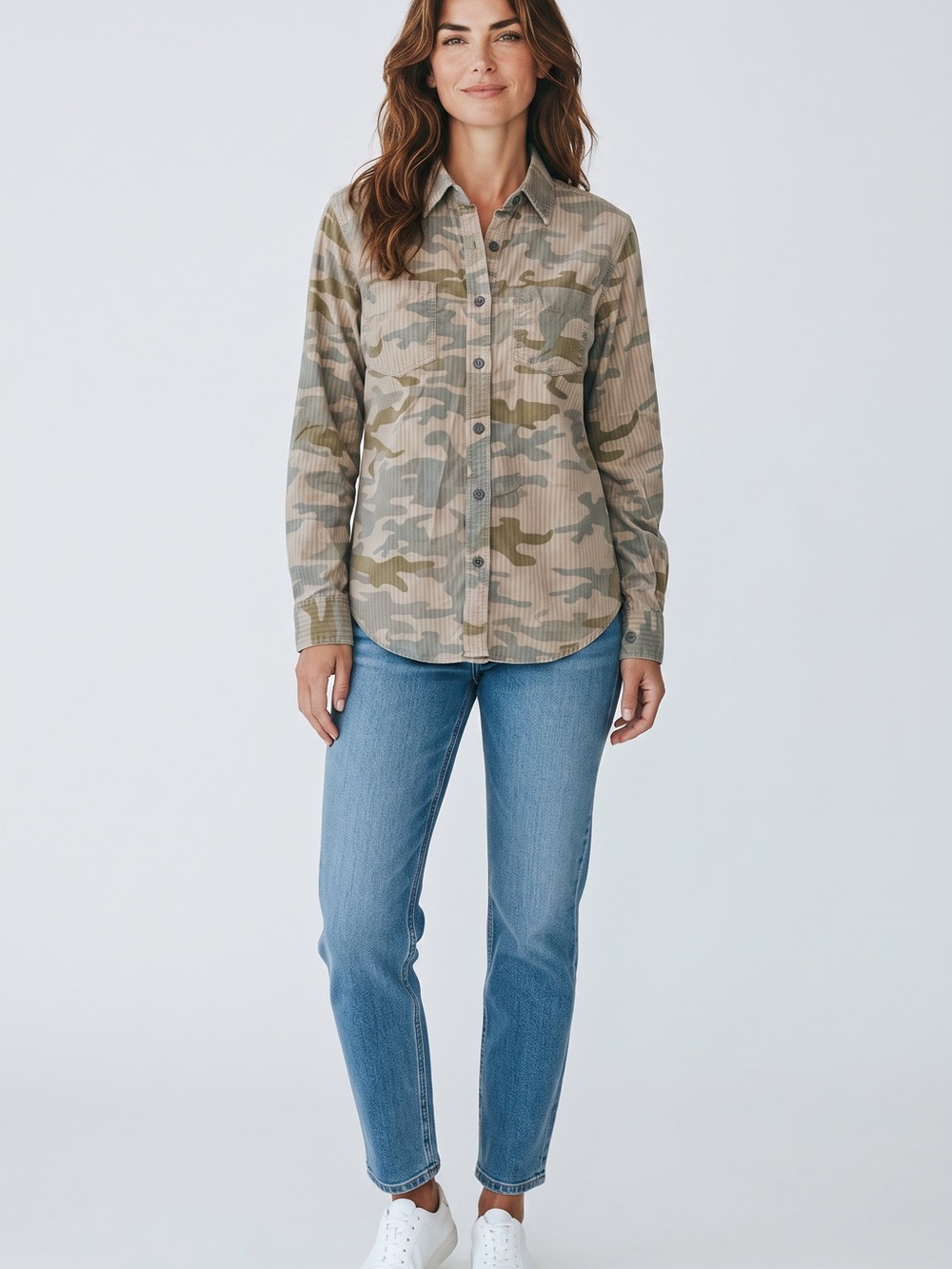 Mossimo Supply Co. Women's Camo Button-Down Shirt in Olive and Cream 100% cotton